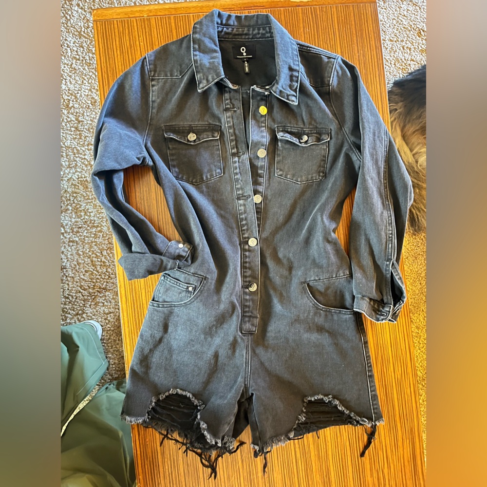 Black Denim Button-Up Romper